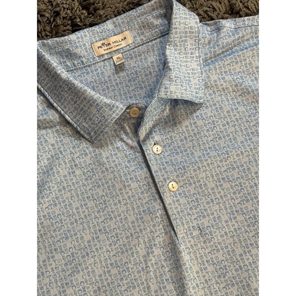 Peter Millar Summer Comfort Polo Shirt Mens XL All Over Cocktail Print Vacation